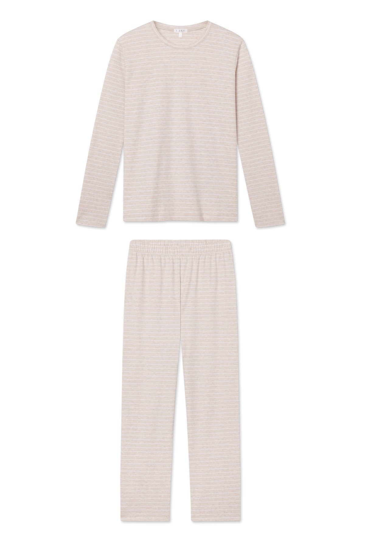 Pima Crew Long-Long Set in Oat Heather Rowing Stripe