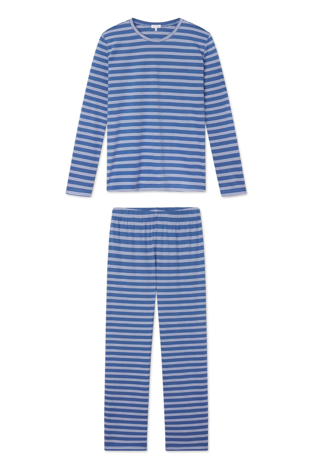 Pima Crew Long-Long Set in Seaport Triple Stripe