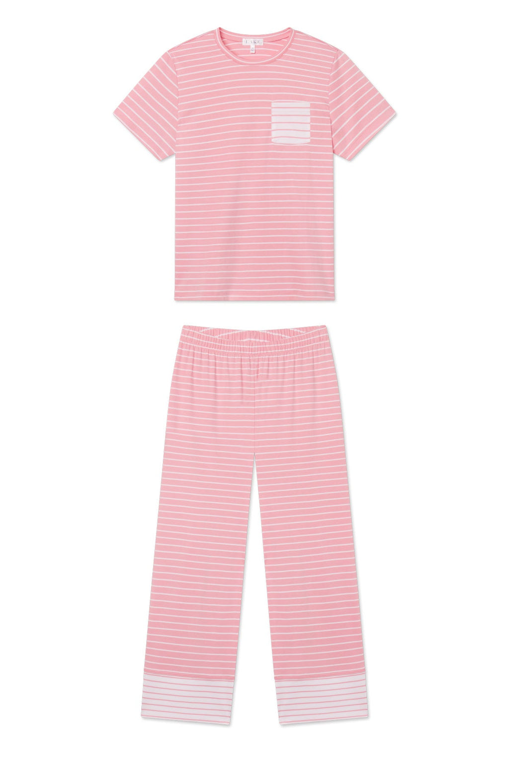 Pima Crew Wide Leg Pajama Set in Rosewater Rowing Stripe