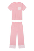 Pima Crew Wide Leg Pajama Set in Rosewater Rowing Stripe