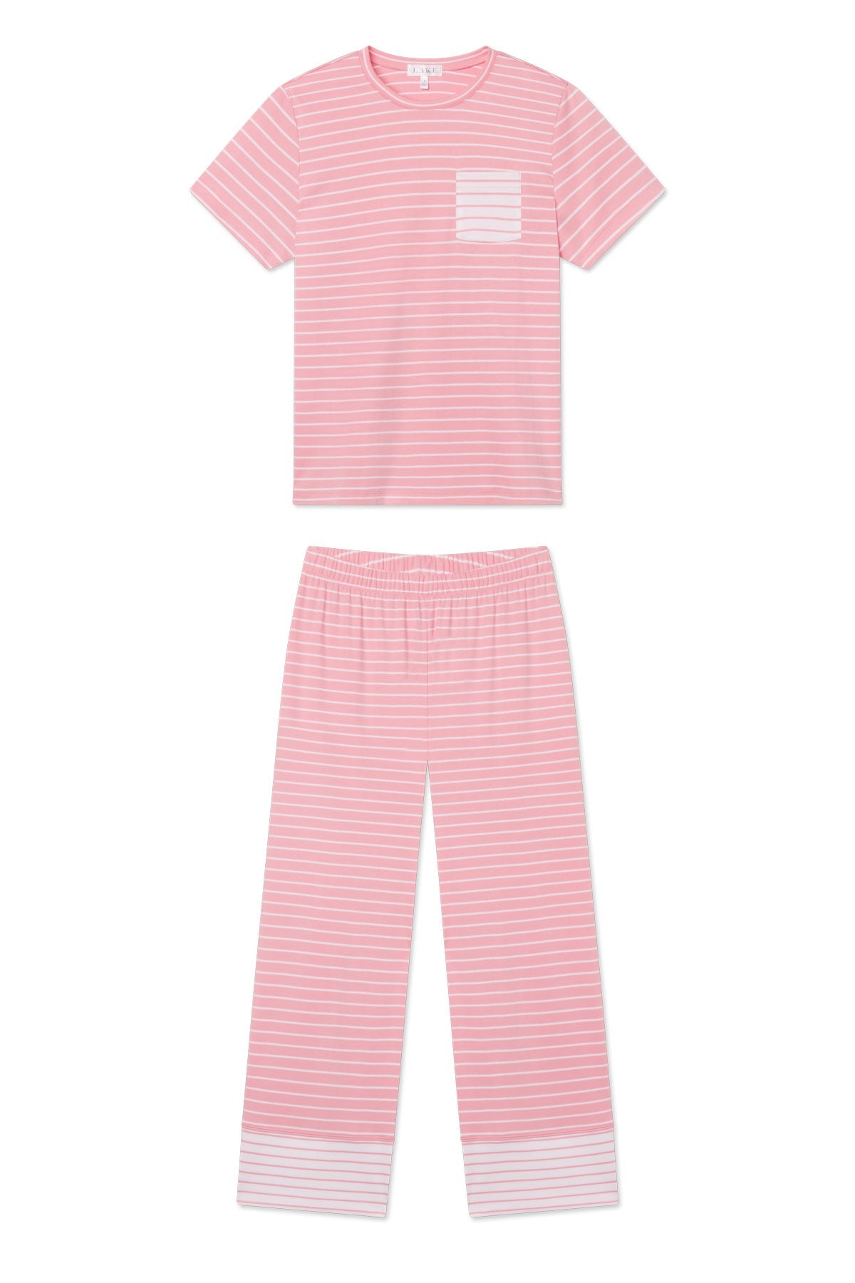 Pima Crew Wide Leg Pajama Set in Rosewater Rowing Stripe