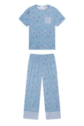 Pima Crew Wide Leg Pajama Set in Serene Blue Adeline Floral