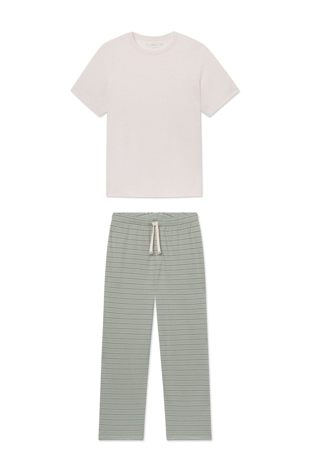 Men's Pima Sleep Short-Long Set in Smoke Green Stripe