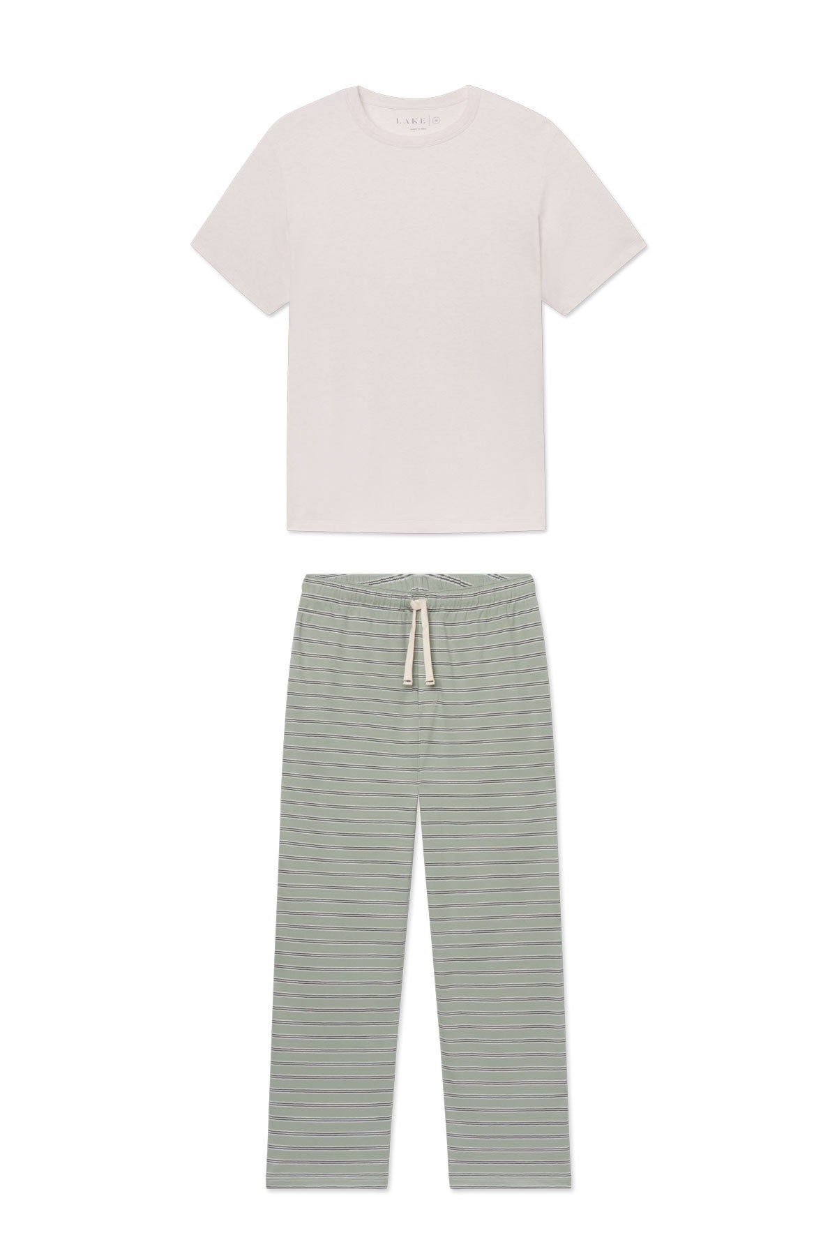 Men's Pima Sleep Short-Long Set in Smoke Green Stripe