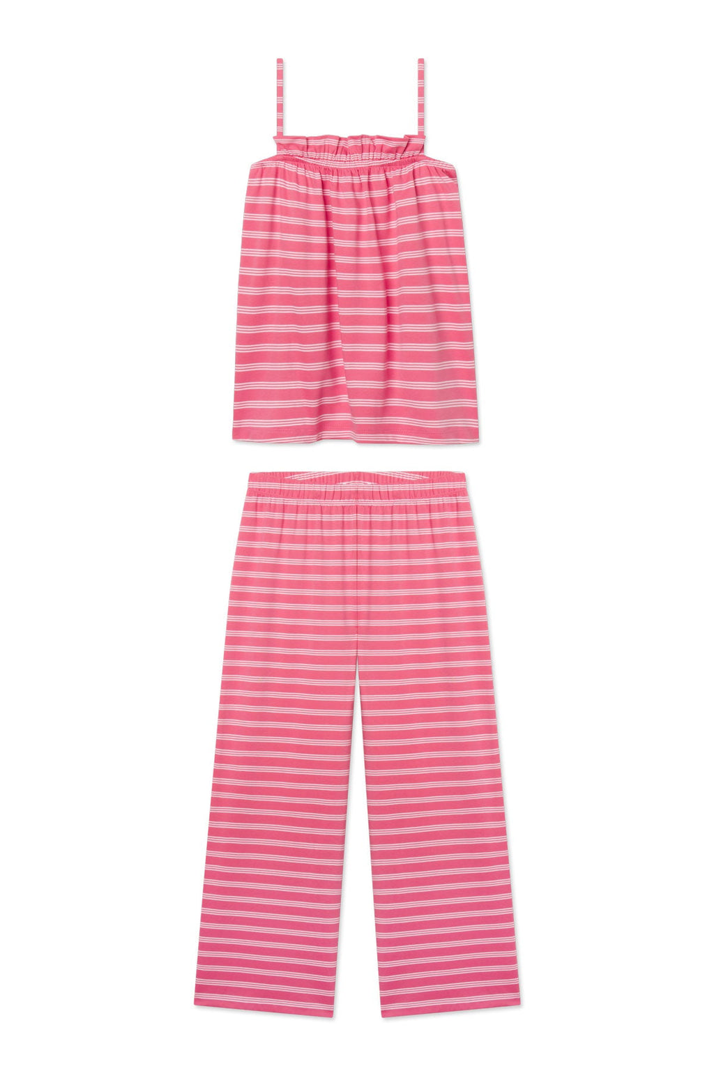 Pima Ruffle Pants Set in Winterberry Triple Stripe