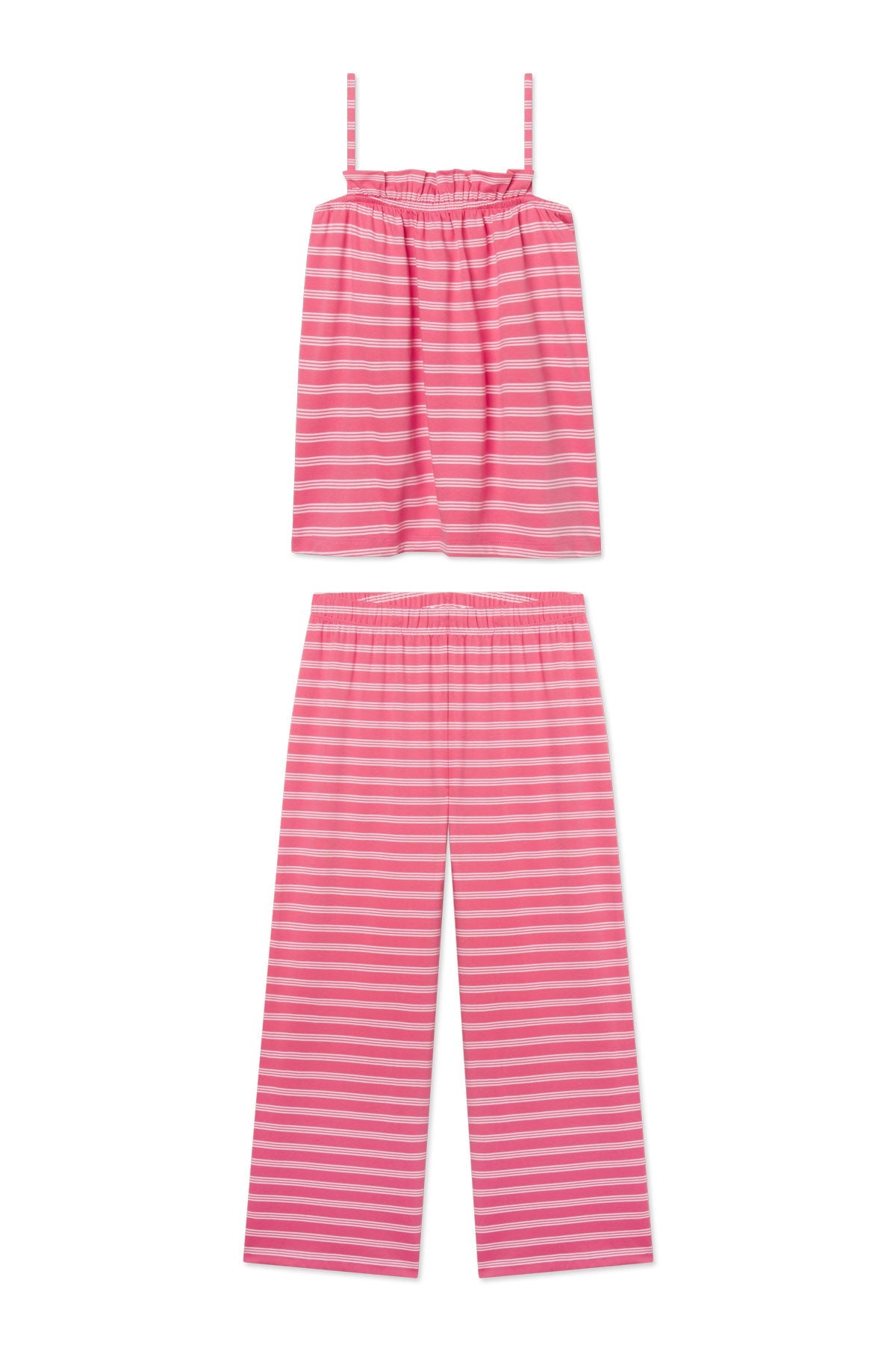 Pima Ruffle Pants Set in Winterberry Triple Stripe