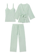 Maternity DreamModal® Kimono Three-Piece Set in Parisian Green Pencil Stripe