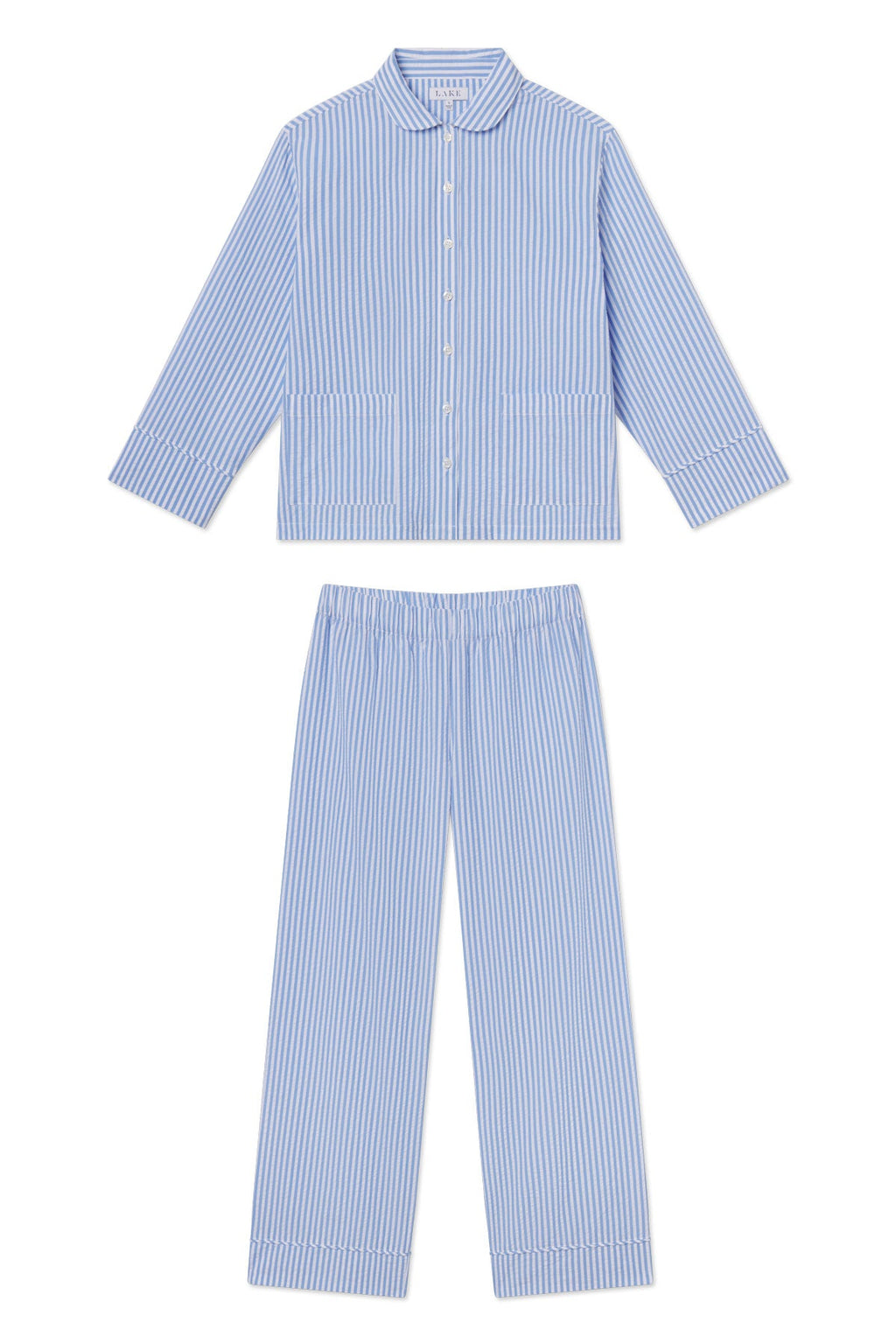 Georgie Pocket Pants Set in Blue Seersucker