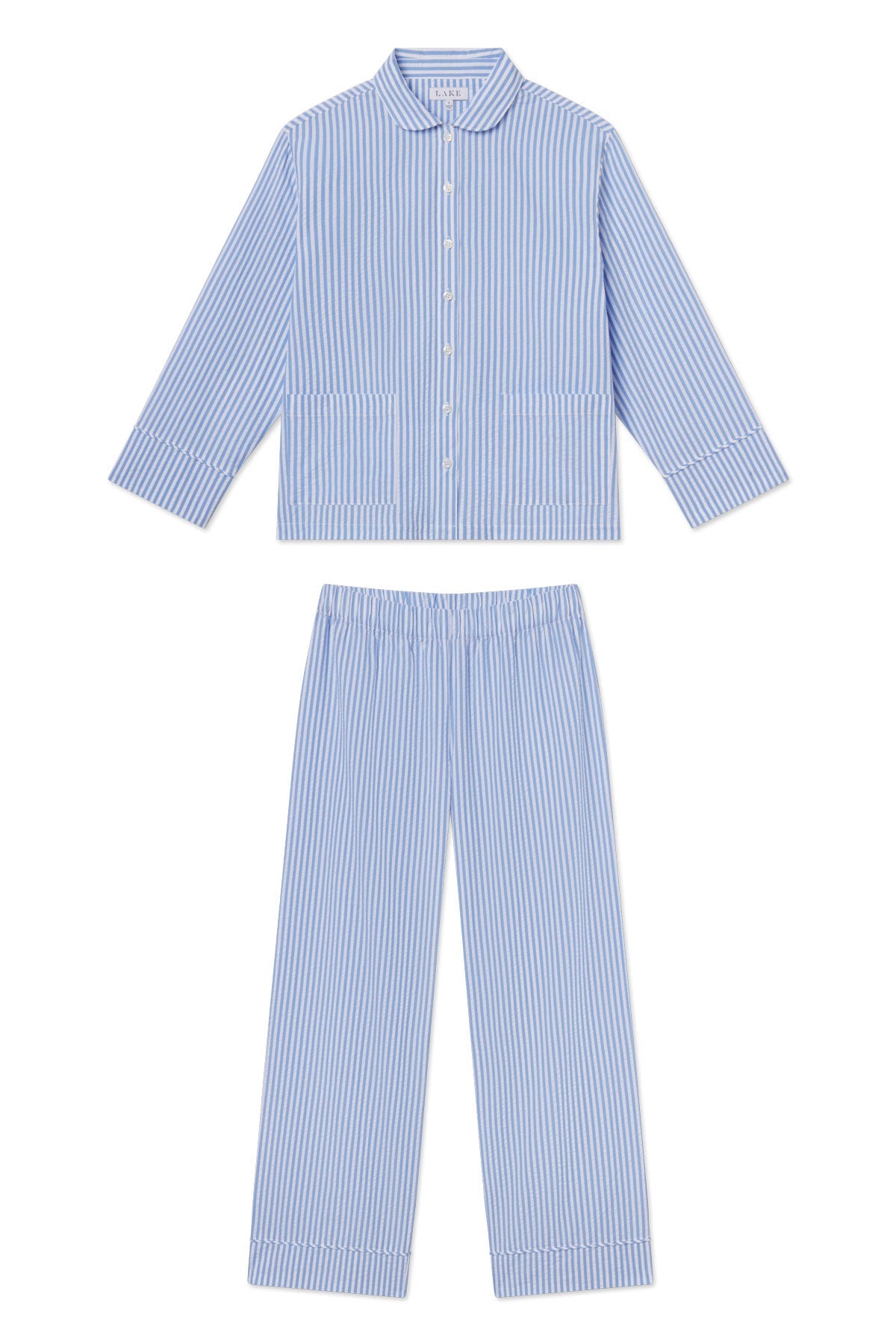 Georgie Pocket Pants Set in Blue Seersucker