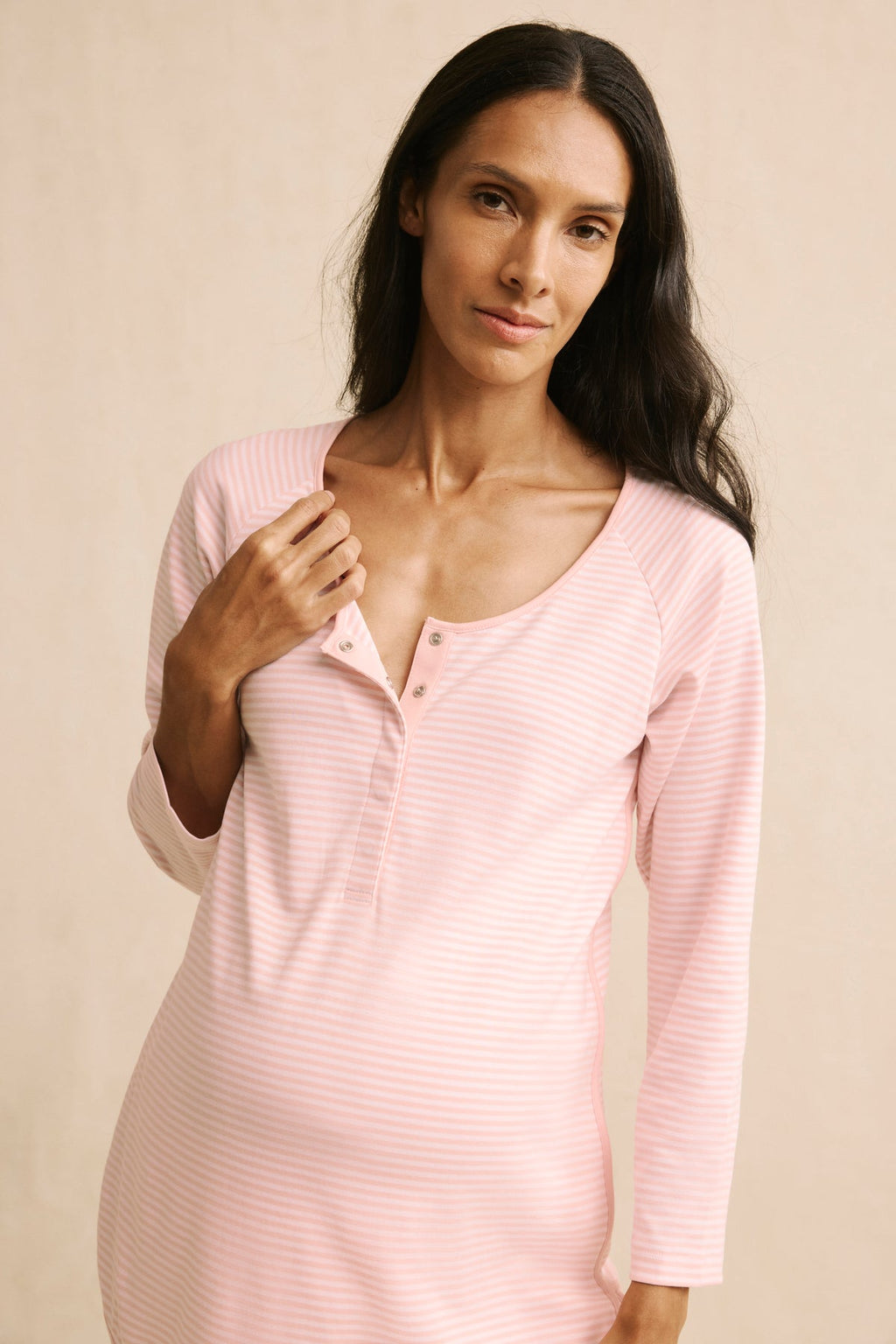 Pima Maternity Long-Long Set in English Rose Stripe