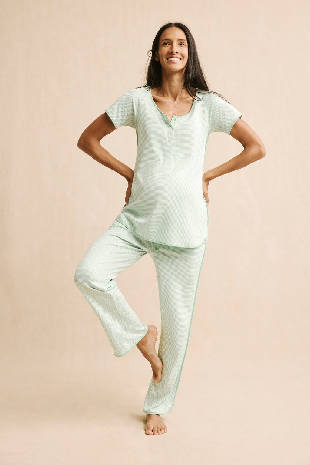 Pima Maternity Short-Long Set in Parisian Green