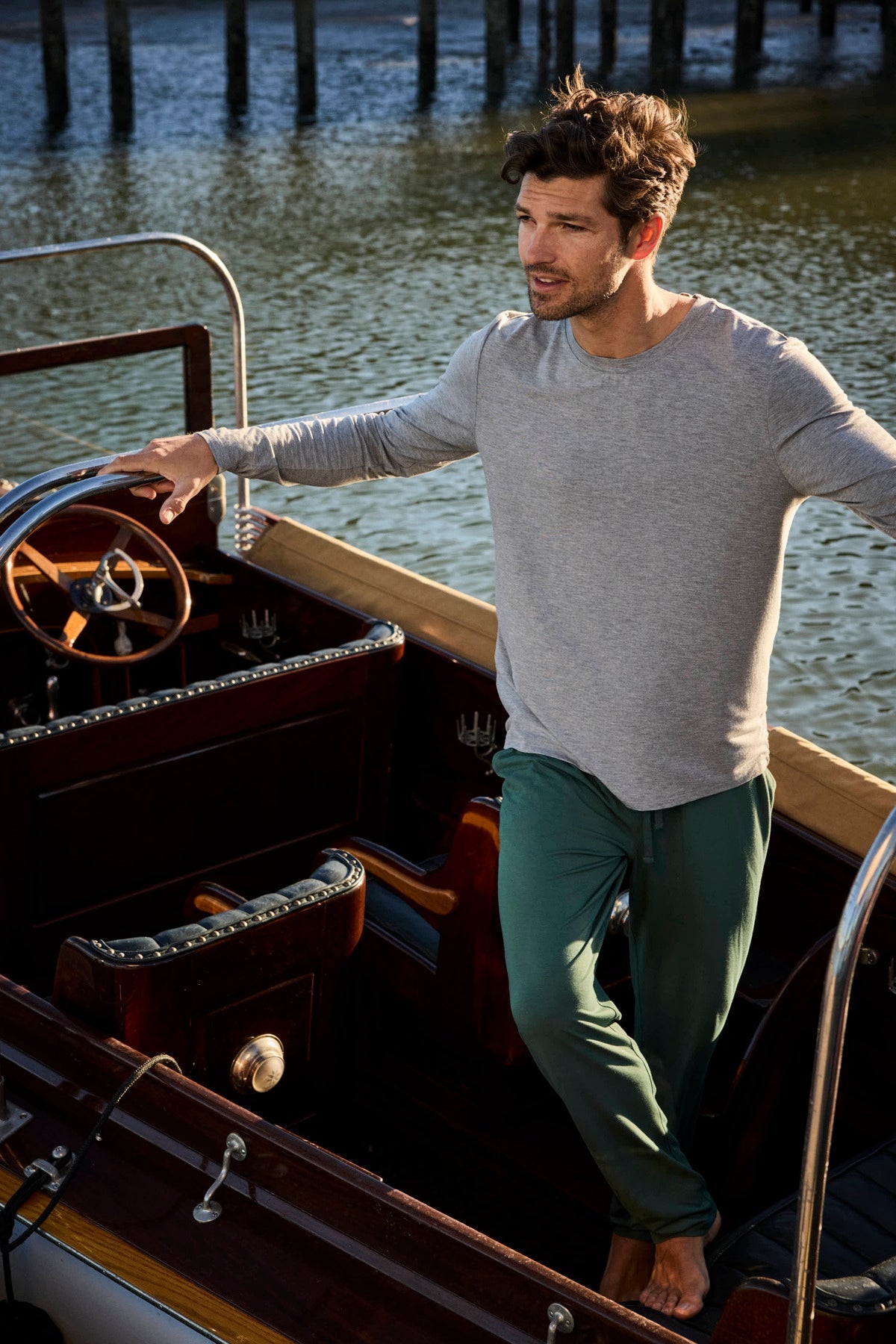 Men's Long Sleeve Bamboo Tee in Heather Gray