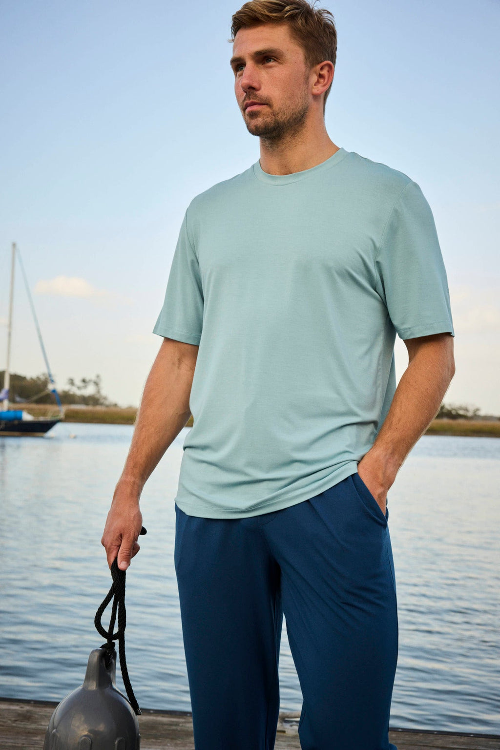 Men's Short Sleeve Bamboo Tee in Stone Blue