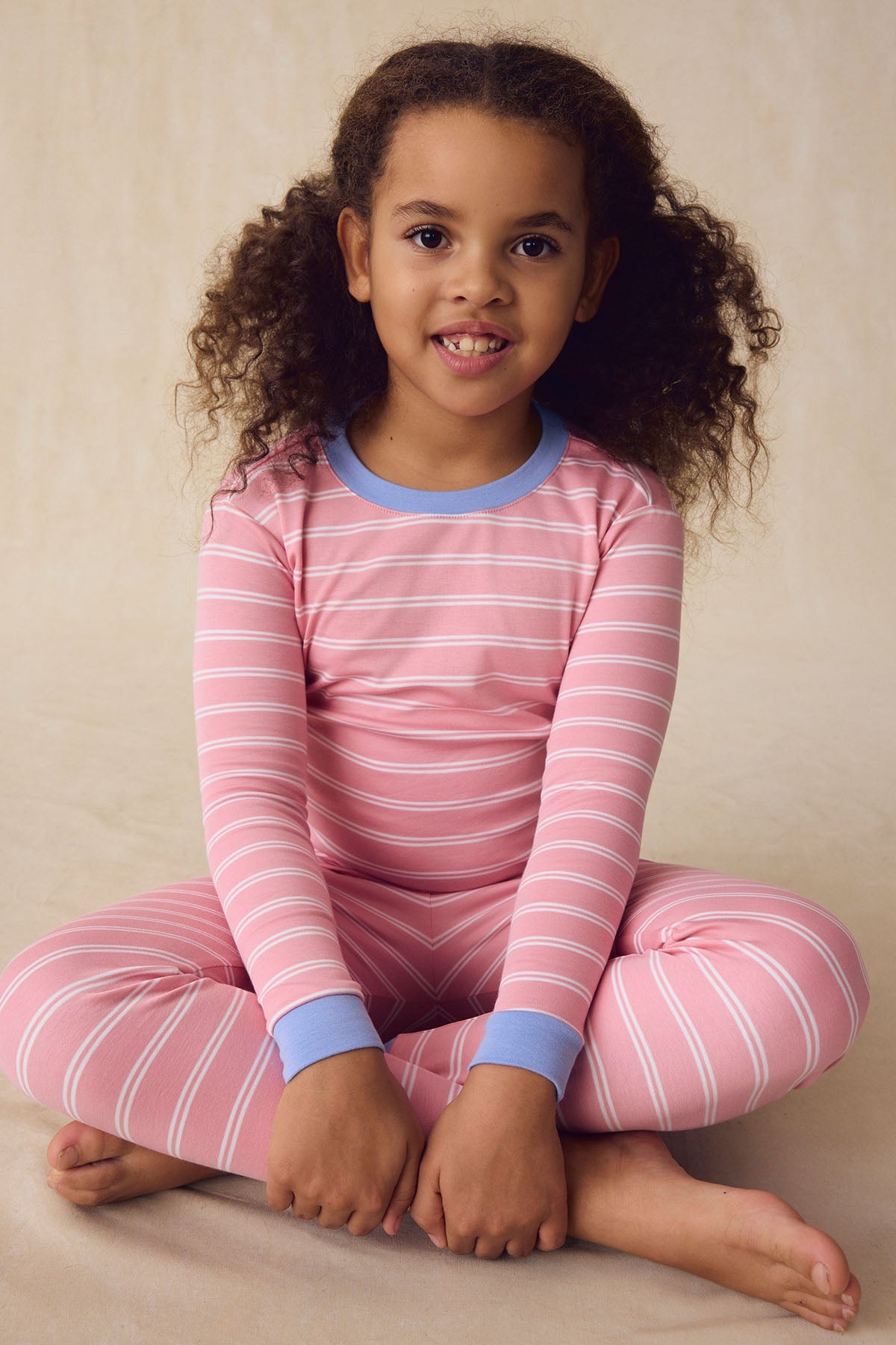 Kids Long-Long Set in Rosewater Tidal Stripe