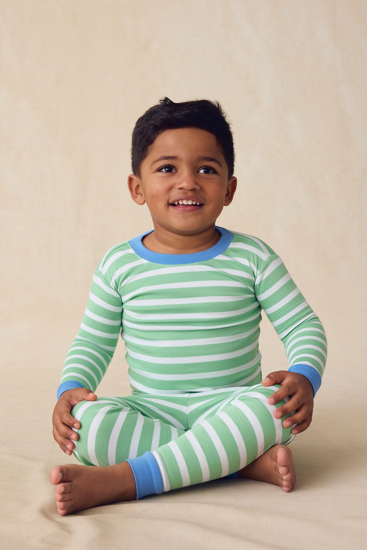 Kids Long-Long Set in Field Green Hull Stripe