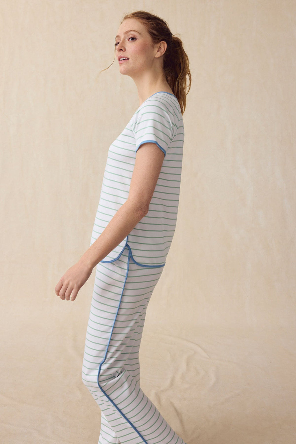 Pima Short-Long Set in Parisian Green Club Stripe