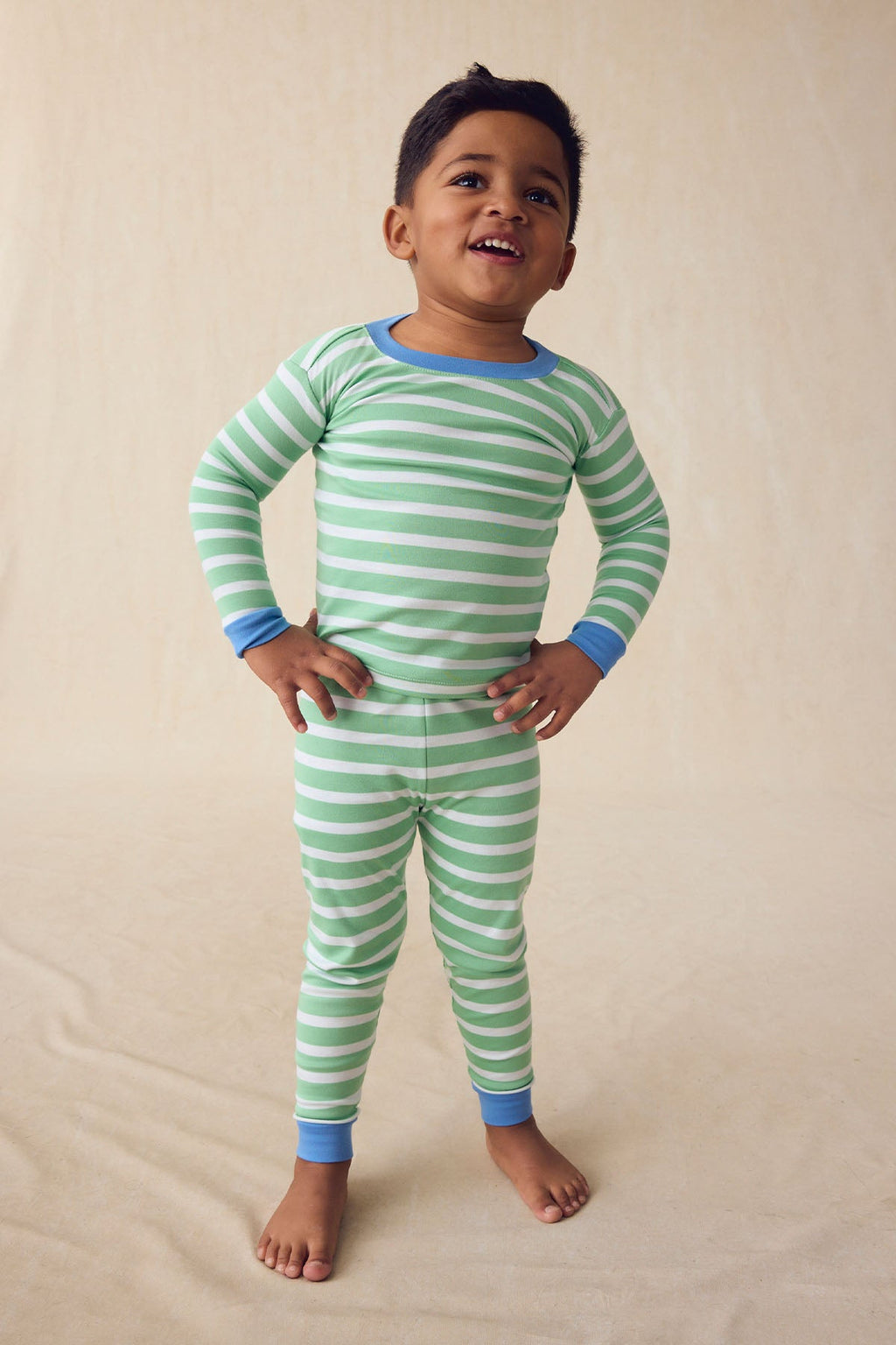 Kids Long-Long Set in Field Green Hull Stripe