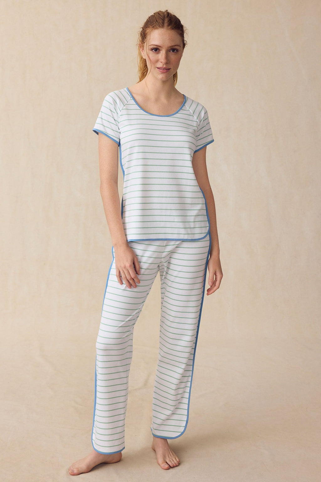 Pima Short-Long Set in Parisian Green Club Stripe