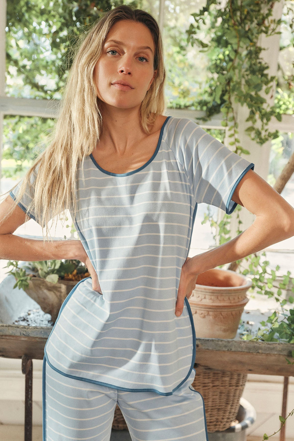 Pima Short-Long Set in French Blue Club Stripe
