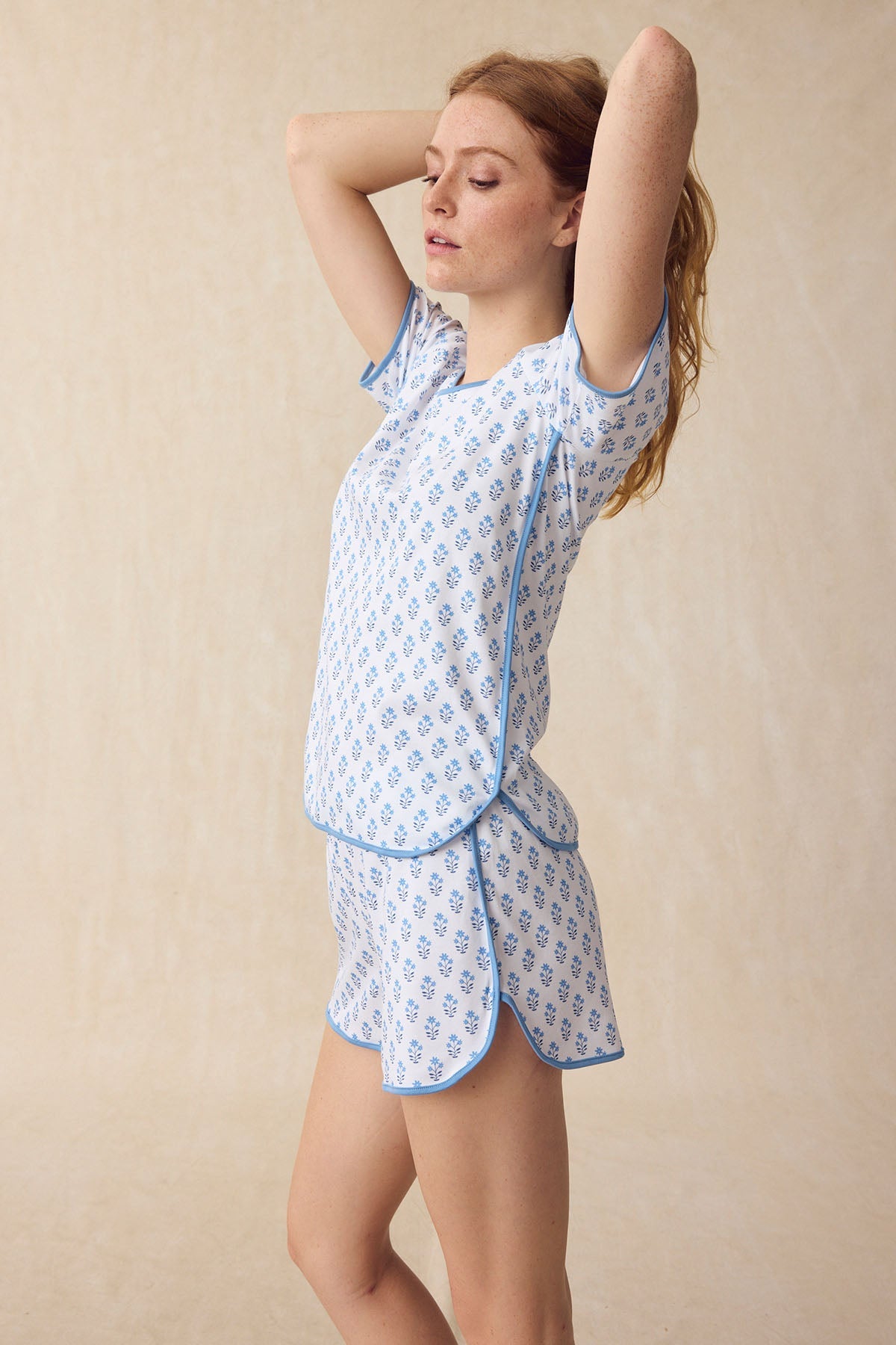 Pima Shorts Set in Serene Blue Posy