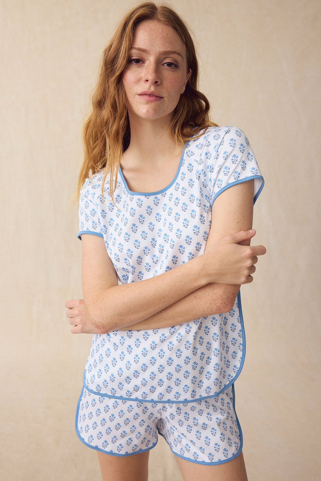 Pima Shorts Set in Serene Blue Posy