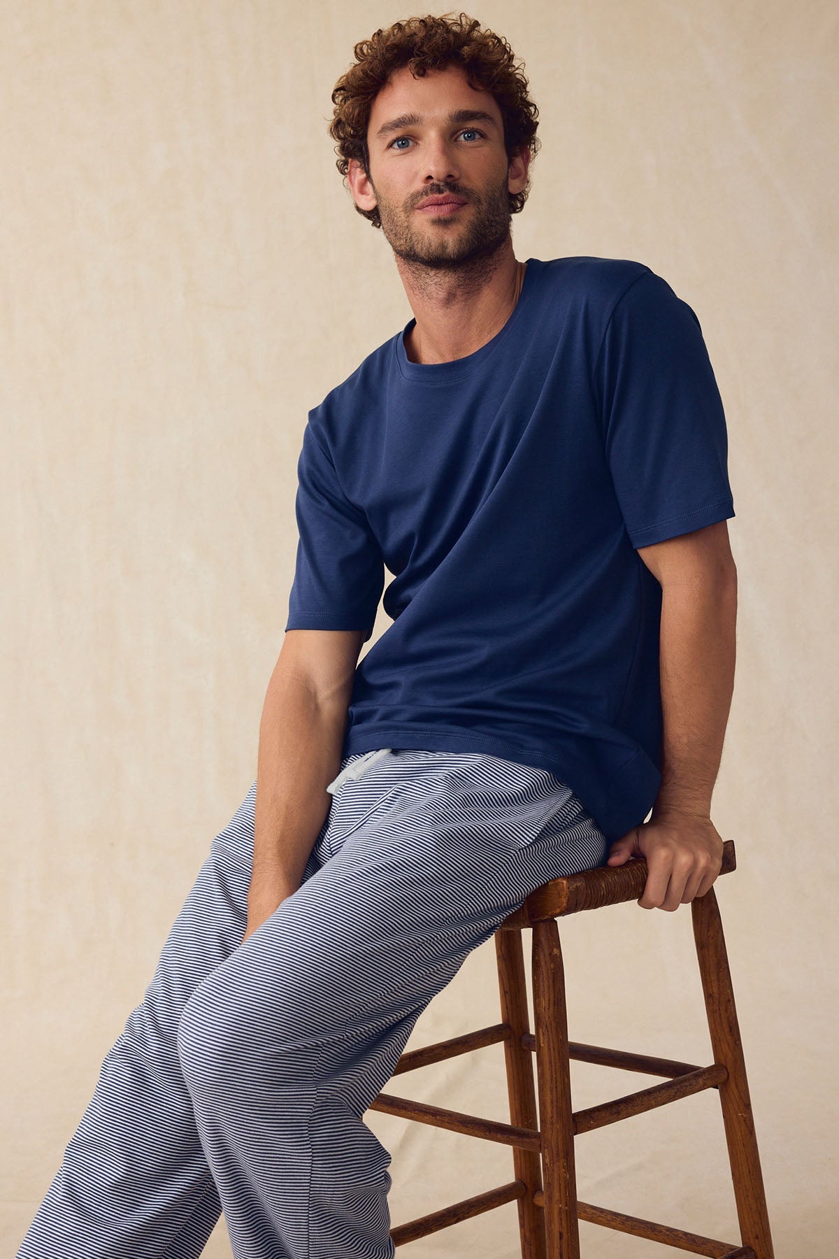 Men's Pima Sleep Short-Long Set in True Navy