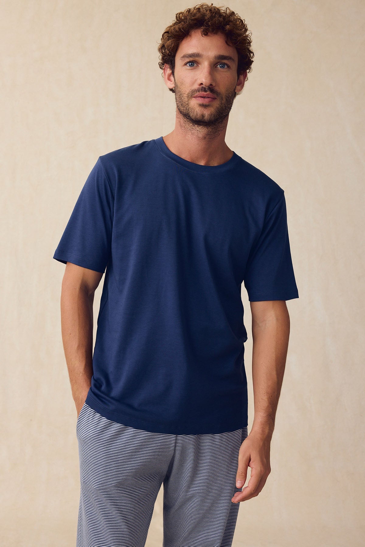 Men's Pima Sleep Short-Long Set in True Navy