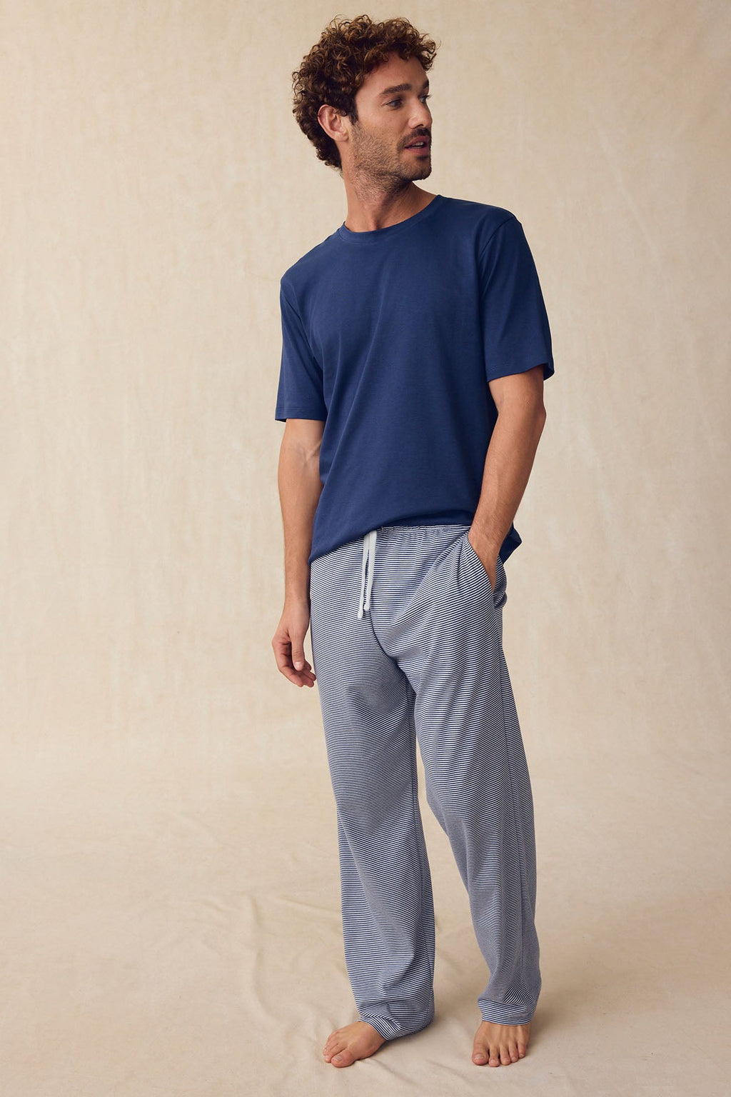 Men's Pima Sleep Short-Long Set in True Navy