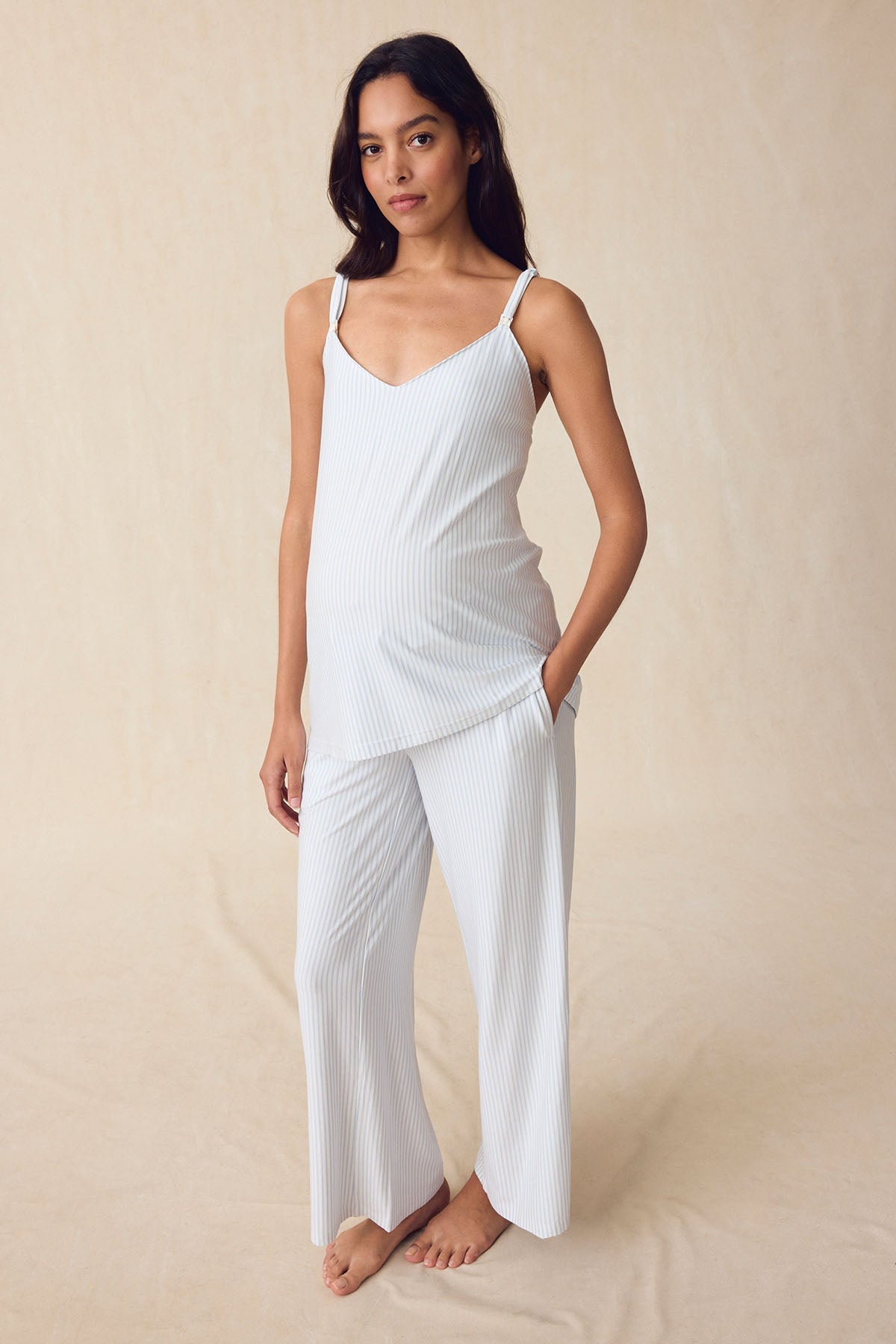 Maternity DreamModal® Kimono Three-Piece Set in Fog