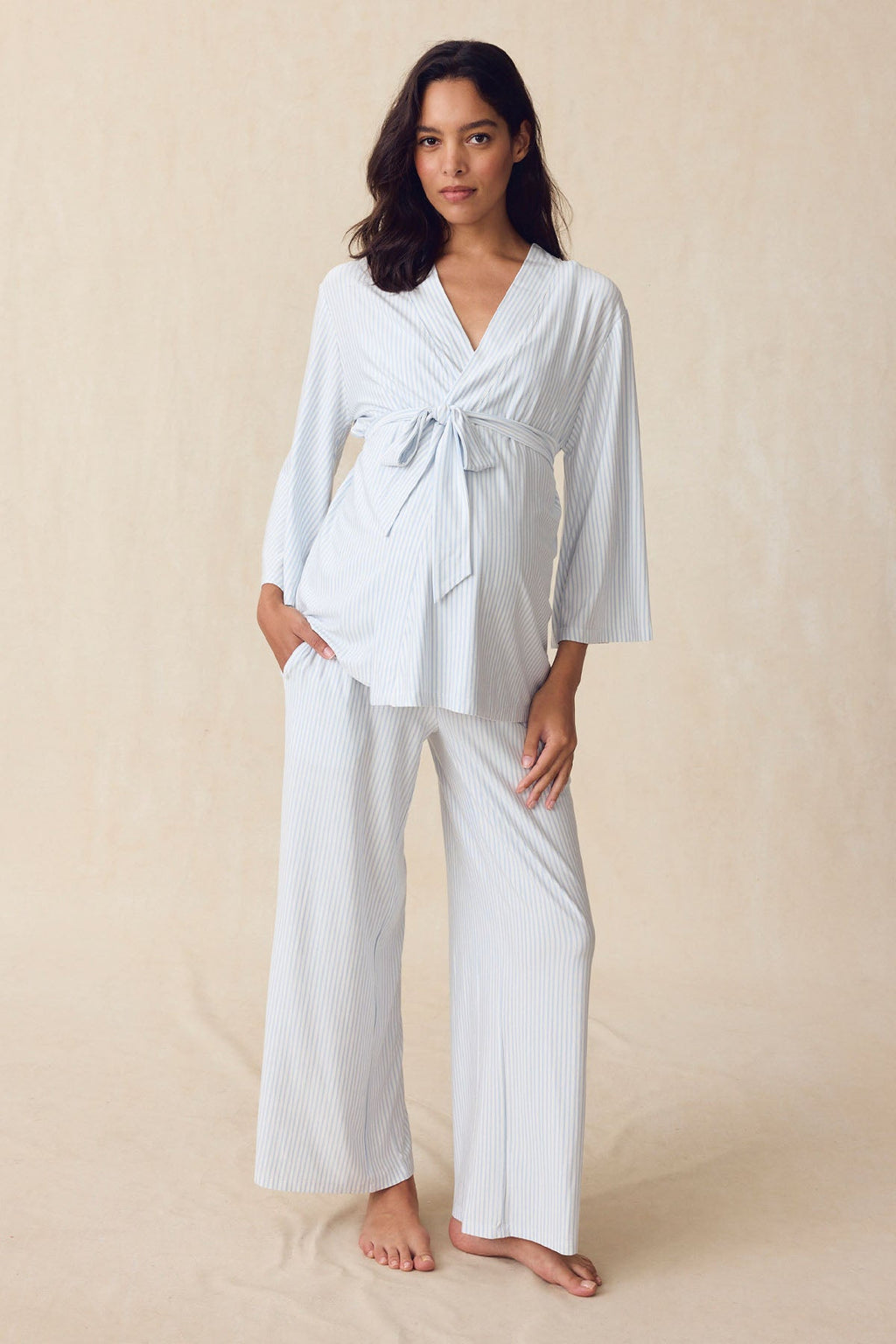 Maternity DreamModal® Kimono Three-Piece Set in Fog
