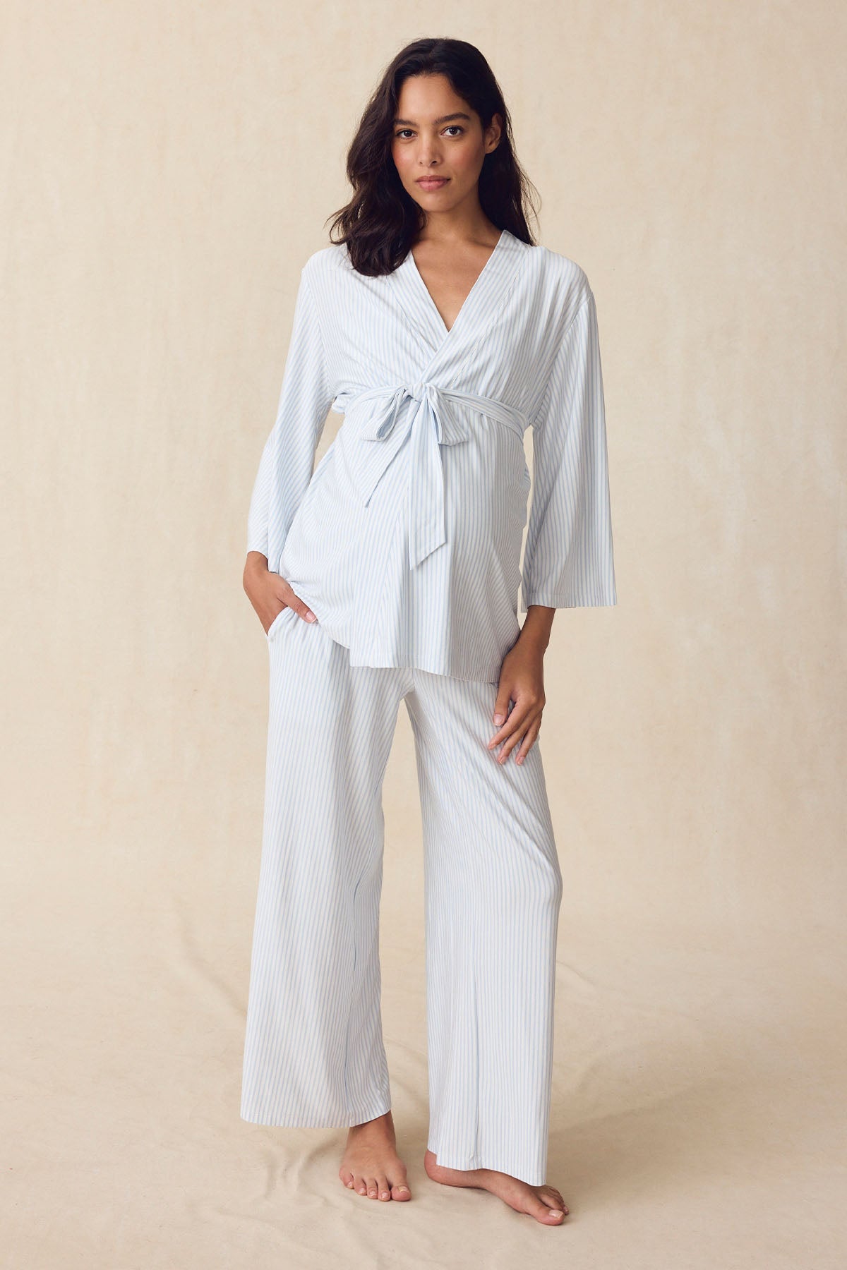 Maternity DreamModal® Kimono Three-Piece Set in Fog