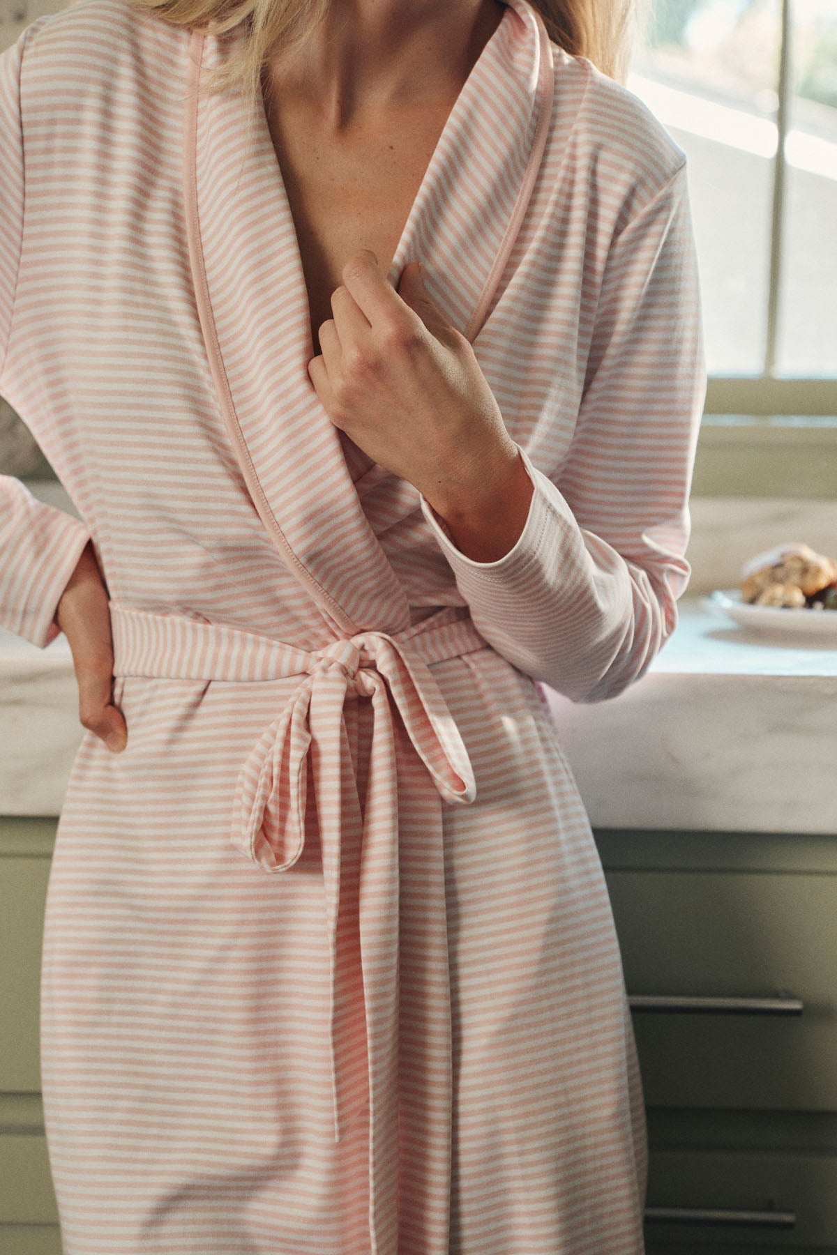 Pima Robe in English Rose Stripe