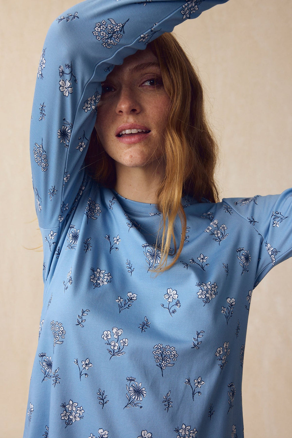 Pima Crew Long-Short Set in Serene Blue Adeline Floral