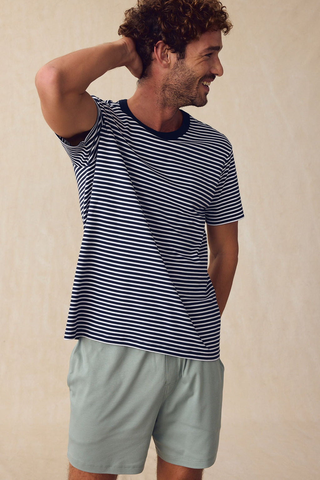 Men's Pima Sleep Shorts Set in Eclipse Voyager Stripe