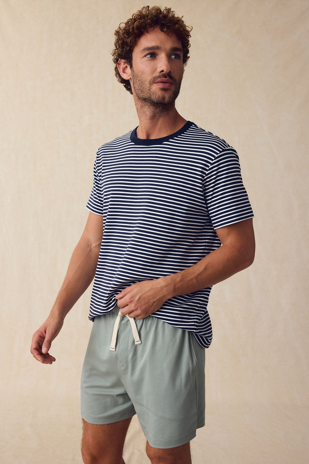Men's Pima Sleep Shorts Set in Eclipse Voyager Stripe