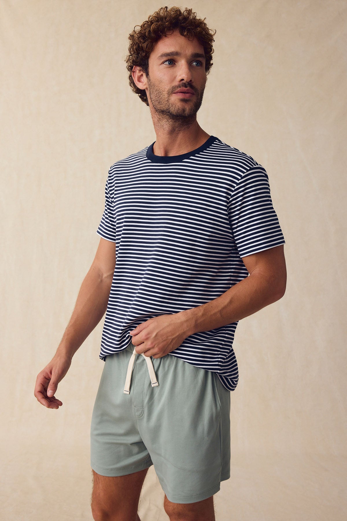 Men's Pima Sleep Shorts Set in Eclipse Voyager Stripe