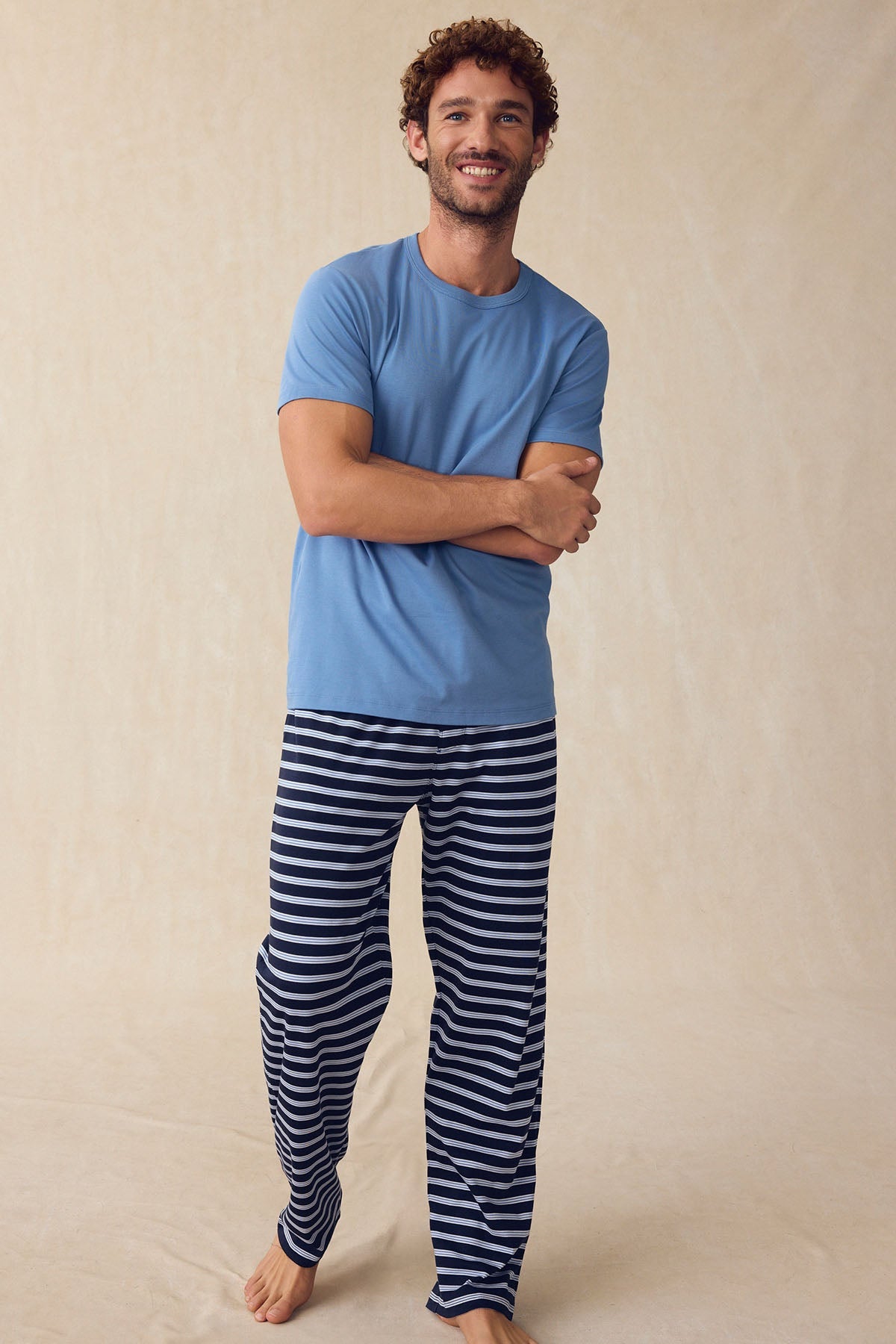 Men's Pima Sleep Short-Long Set in Eclipse Stripe