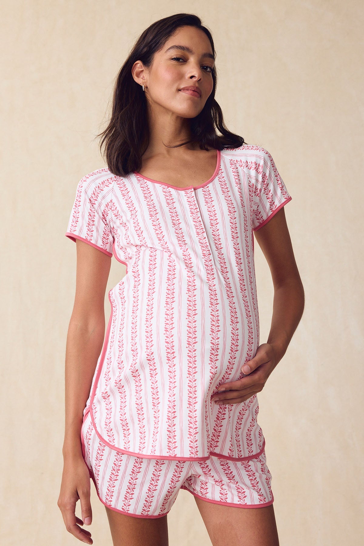 Pima Maternity Shorts Set in Winterberry Jasmine Vine