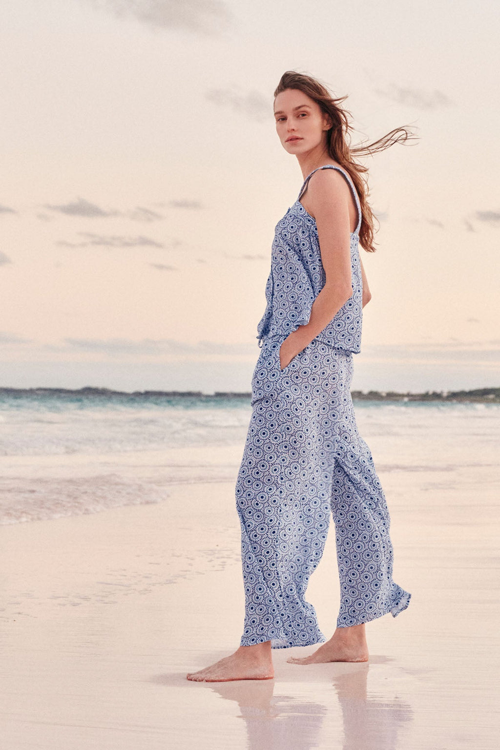 Hamptons Pants Set in Lapis Dot Gauze