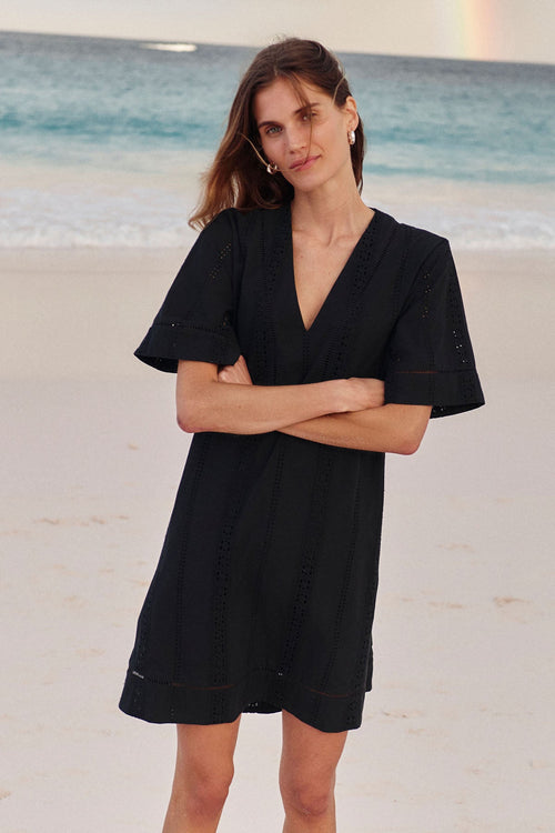 Cafe Dress in Black Eyelet