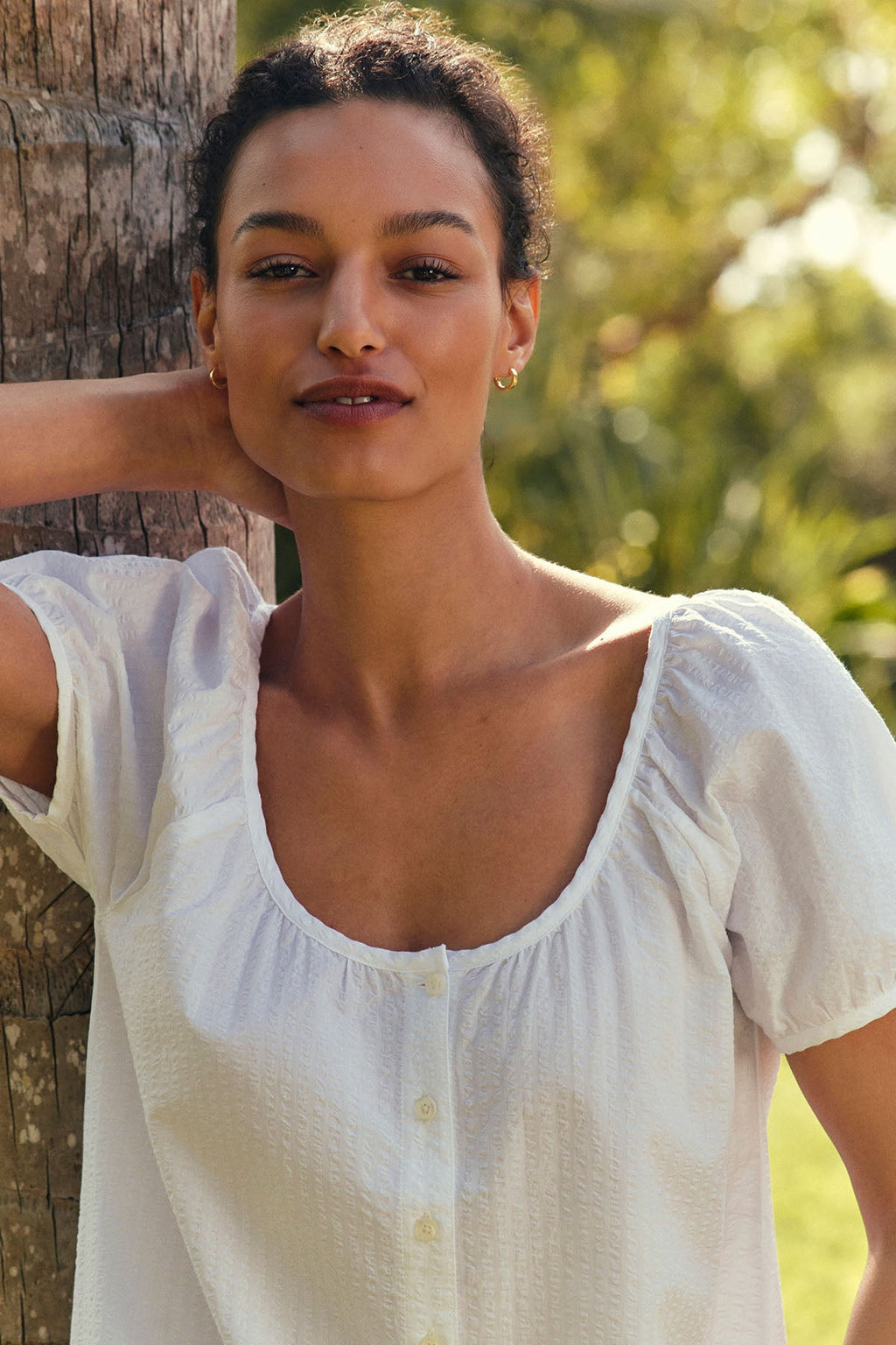 Charlie Nightgown in White Seersucker
