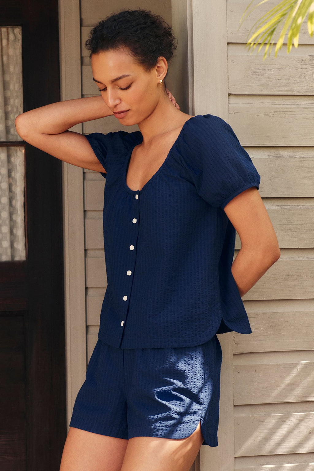 Charlie Shorts Set in Blue Depths Seersucker