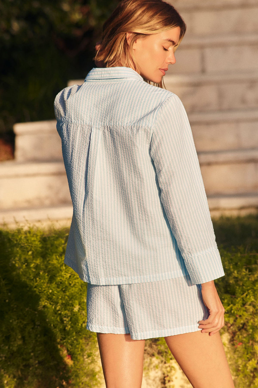 Georgie Pocket Shorts Set in Salt Spray Seersucker