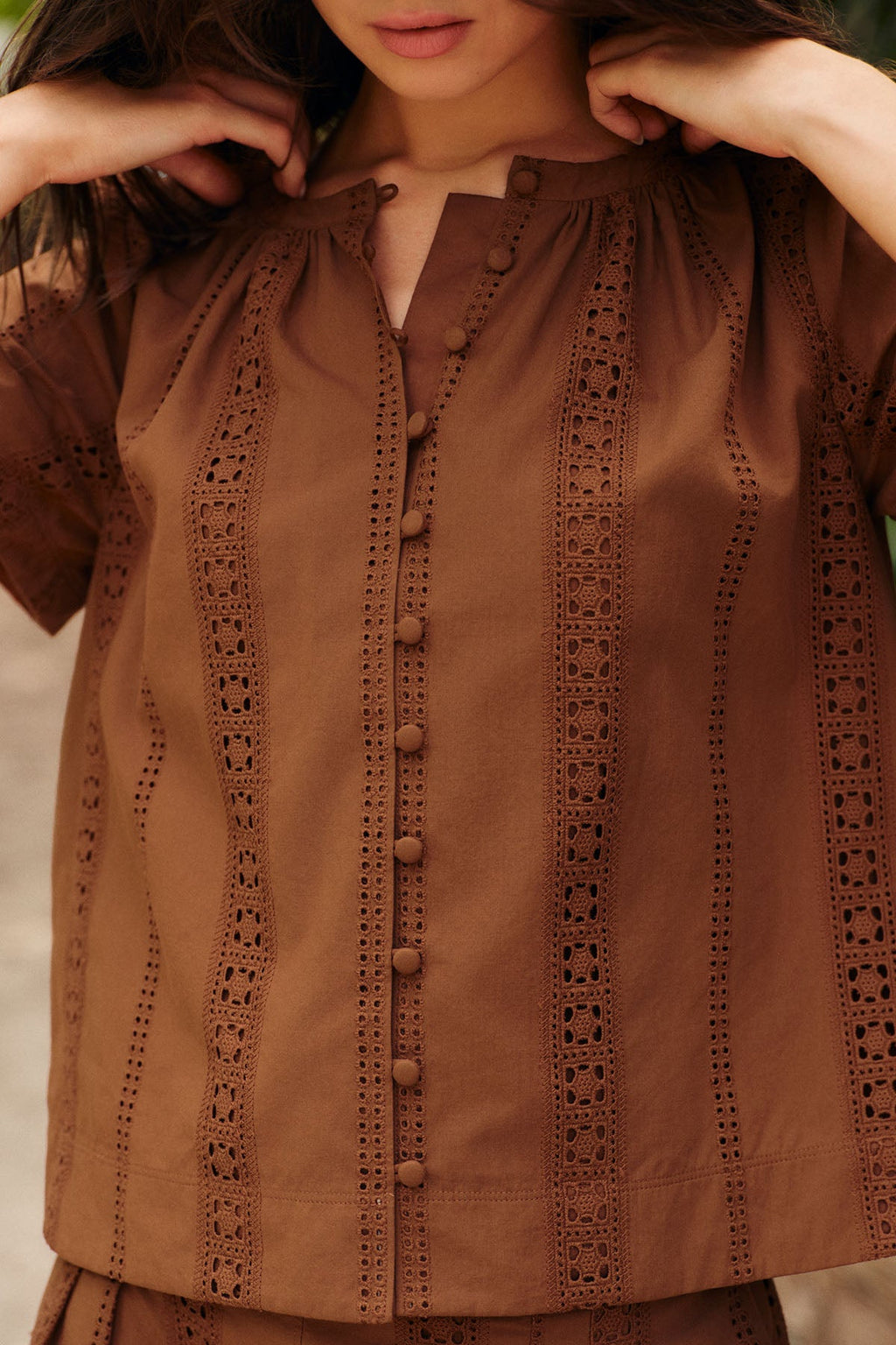 Cafe Shorts Set in Cinnamon Eyelet