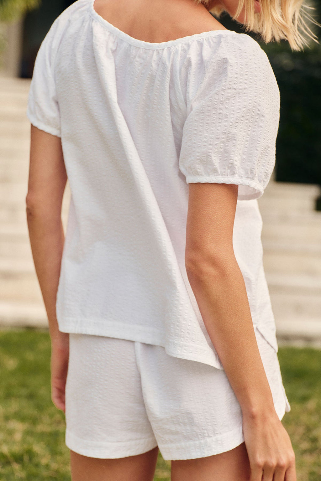 Charlie Shorts Set in White Seersucker
