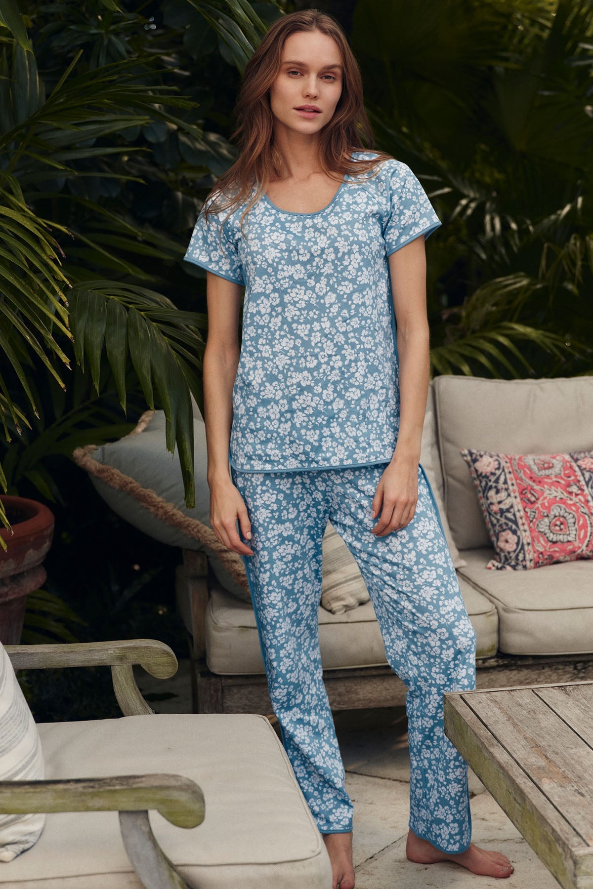 Pima Short-Long Set in Serene Blue Anemones