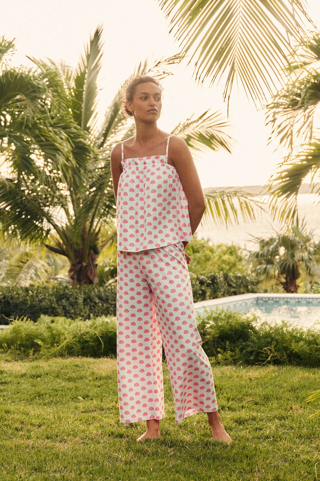 Pima Ruffle Pants Set in Gelato Scallop Shell