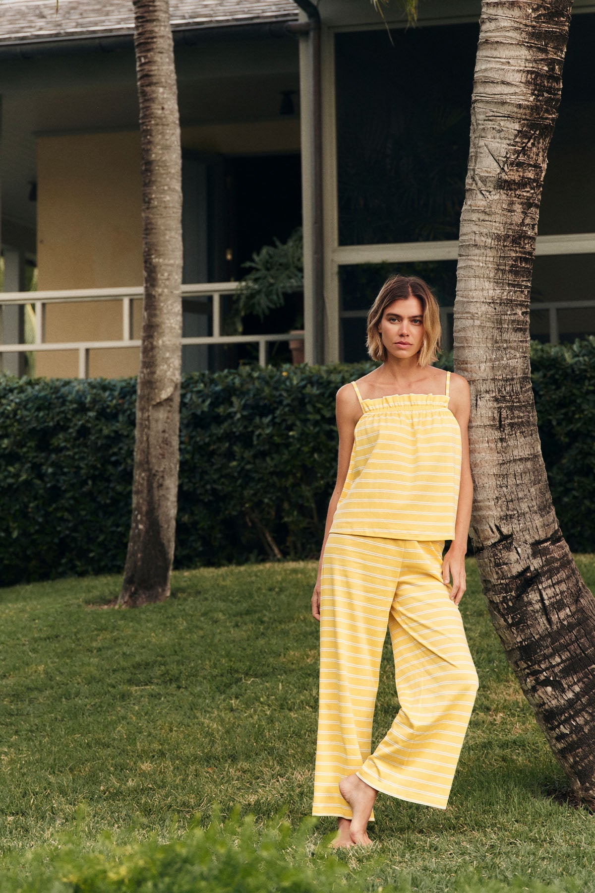 Pima Ruffle Pants Set in Zest Tidal Stripe