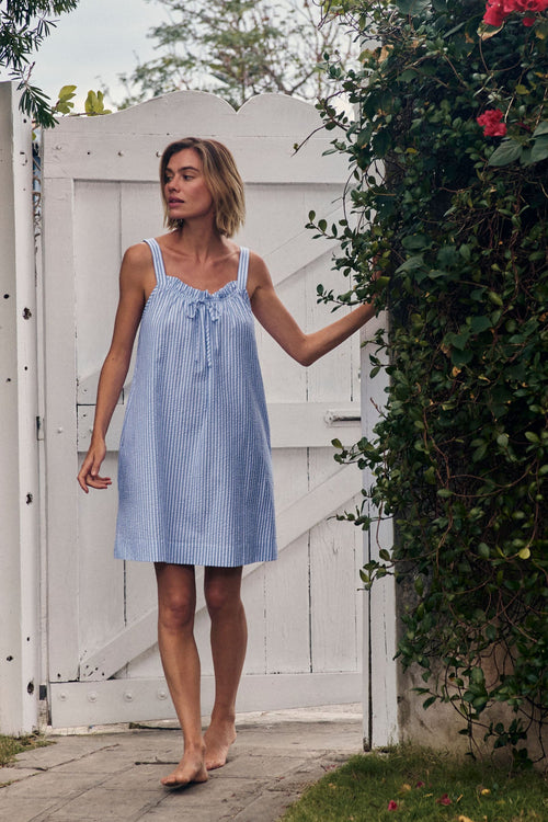 Alice Nightgown in Blue Seersucker