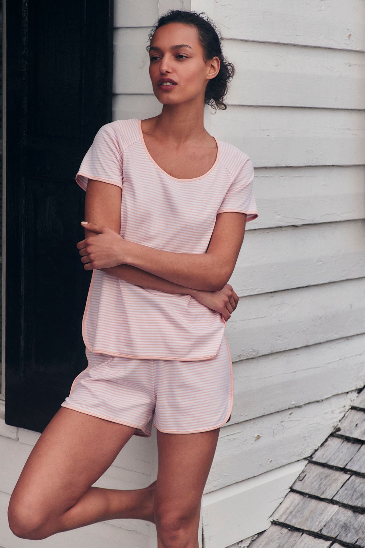 Pima Shorts Set in English Rose Stripe